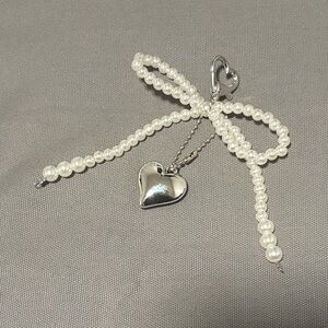 New Pearl Bag Charm With Silver Heart